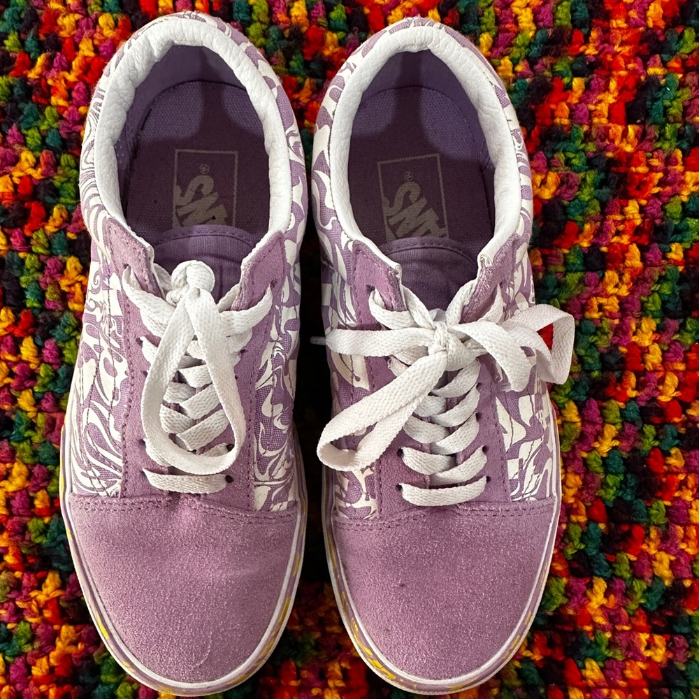 🦄Vans Purple and White Swirly Trippy Chekered Stackform Platform Sneakers🦄 - Picture 2 of 8
